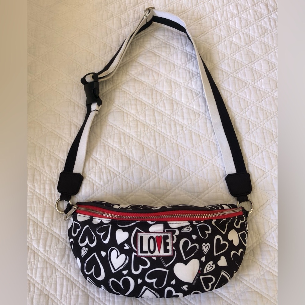 Brighton Black and White Heart Crossbody with Red Accent